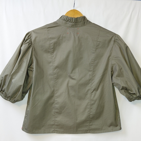 XiRENA Tasha Blouse Women's Size XS Olive Green 100% Cotton Puffed Sleeve - Picture 3 of 7